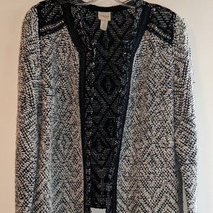 Chico's Open Front Jacket in Black & White  Size 1